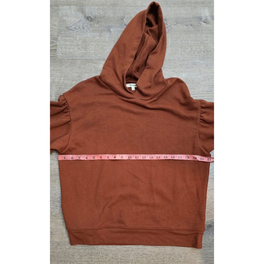 Madewell Women Puff Sleeve Hoodie Rust Orange Cotton Blend Size Medium - Picture 3 of 6